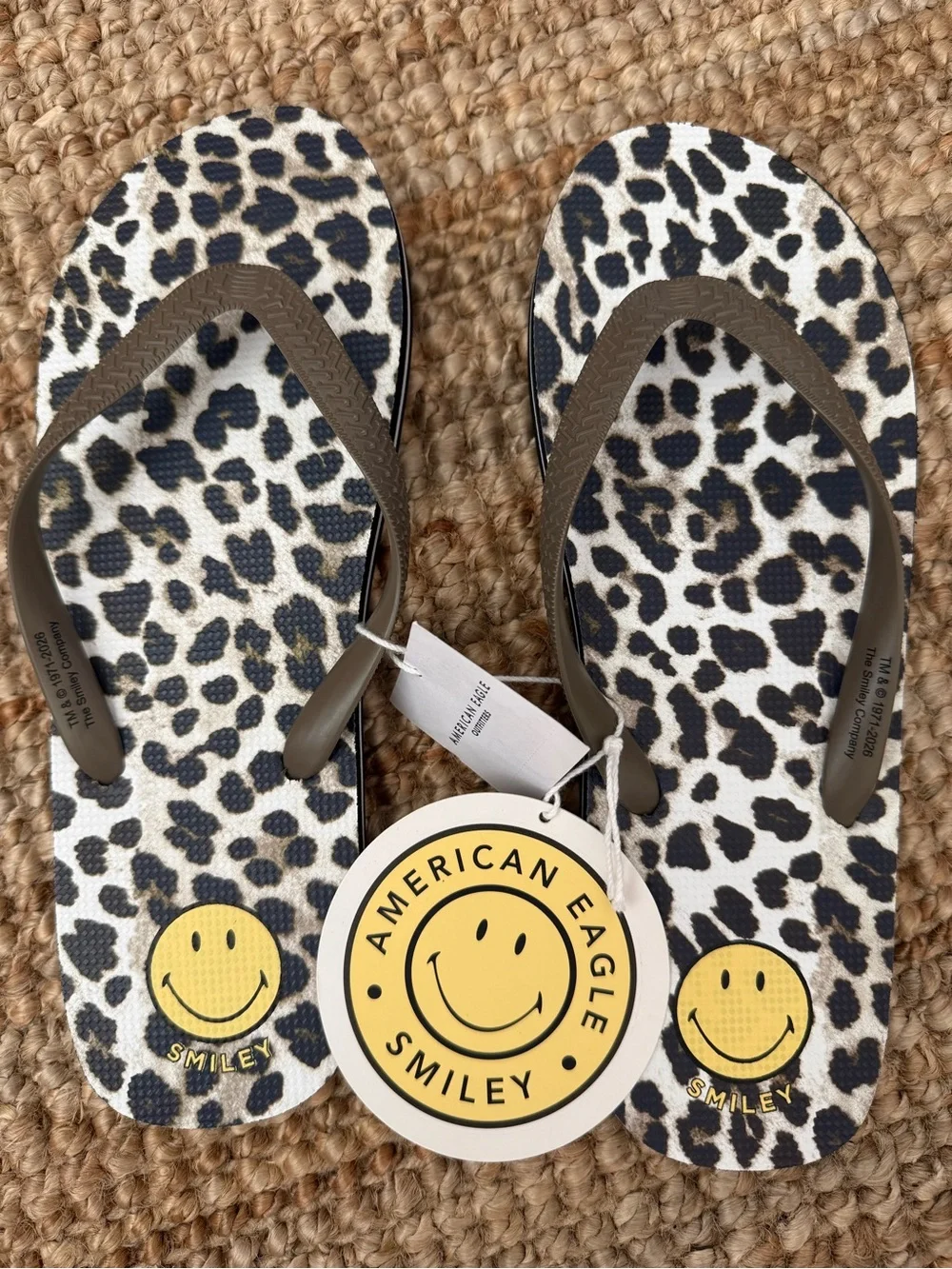 American Eagle Outfitters Kids' Leopard Print Flip Flops in Black & Brown